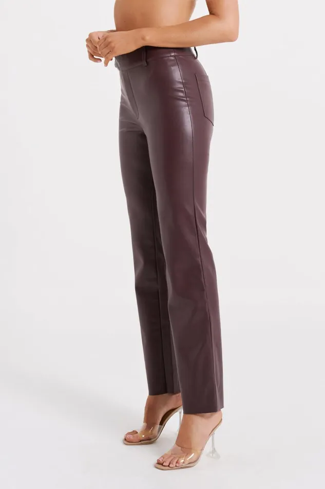 Women Laurette Faux Leather Straight Leg Pant 8211 Dark Chocolate Darkchocolate Meshki Pants
