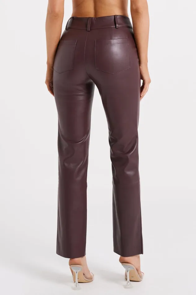 Women Laurette Faux Leather Straight Leg Pant 8211 Dark Chocolate Darkchocolate Meshki Pants