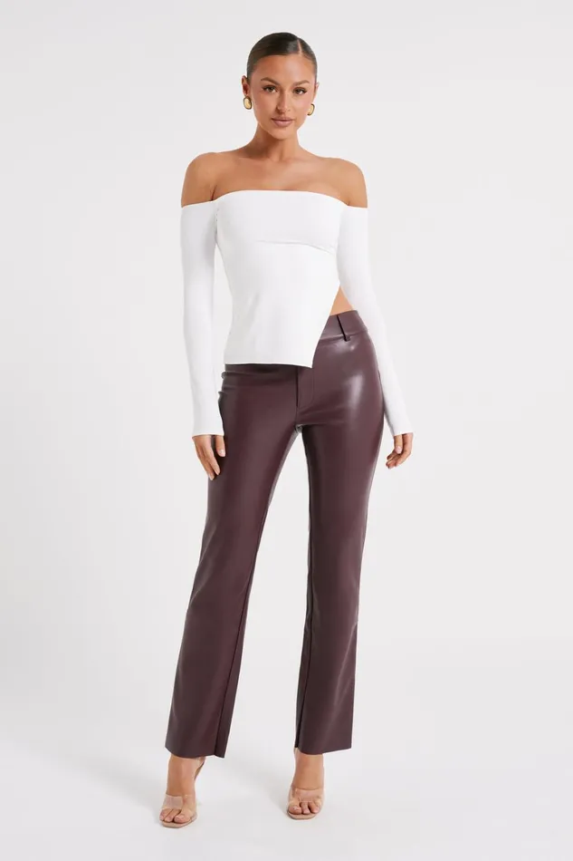 Women Laurette Faux Leather Straight Leg Pant 8211 Dark Chocolate Darkchocolate Meshki Pants