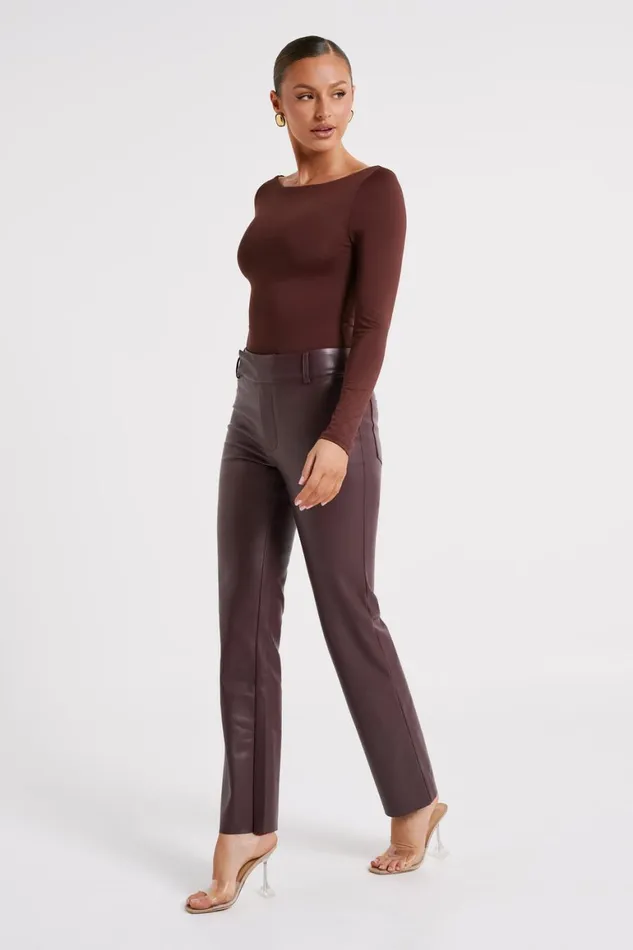 Women Laurette Faux Leather Straight Leg Pant 8211 Dark Chocolate Darkchocolate Meshki Pants
