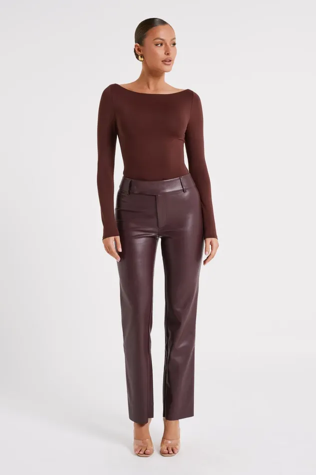 Women Laurette Faux Leather Straight Leg Pant 8211 Dark Chocolate Darkchocolate Meshki Pants