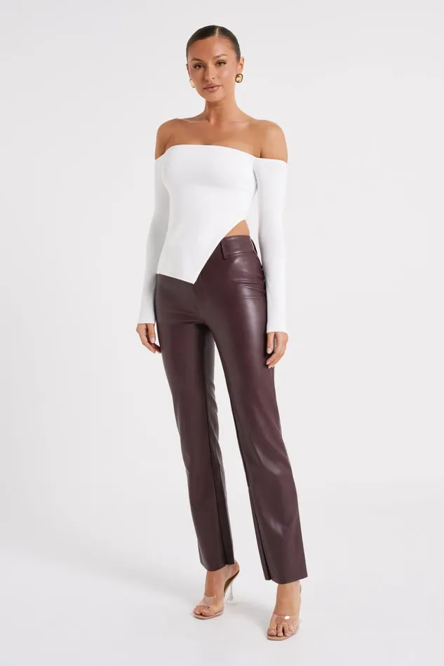 Women Laurette Faux Leather Straight Leg Pant 8211 Dark Chocolate Darkchocolate Meshki Pants