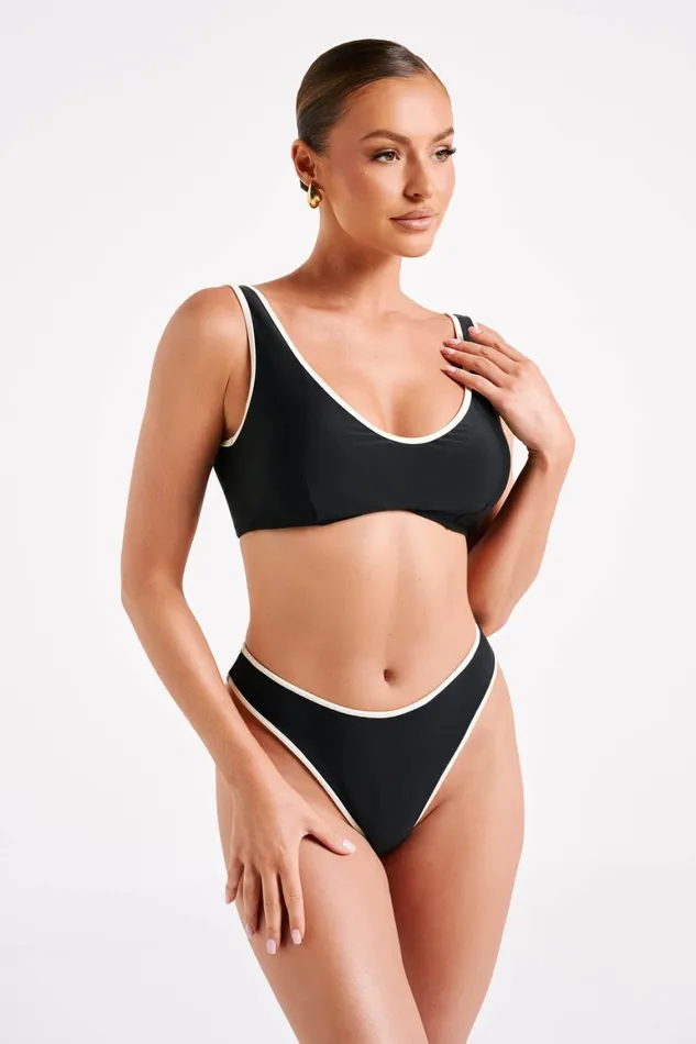 Women Leandra Recycled Contrast Bikini Bottom 8211 Black Black Meshki Bikini Bottoms