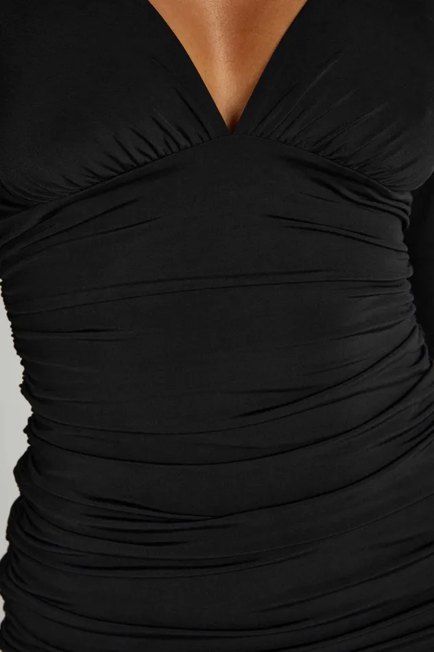Women Leanne Jersey Gathered Mini Dress 8211 Black Black Meshki Mini Dresses