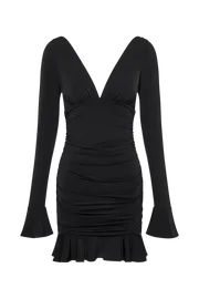 Women Leanne Jersey Gathered Mini Dress 8211 Black Black Meshki Mini Dresses