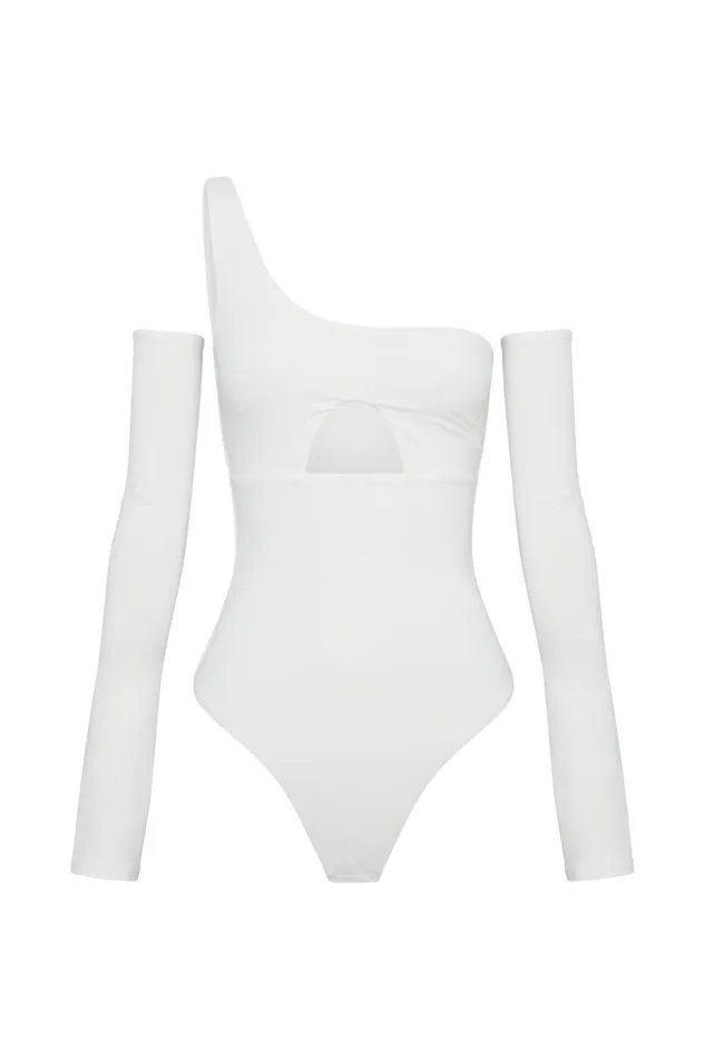 Women Lexi One Shoulder Cut Out Bodysuit 8211 White White Meshki Bodysuits