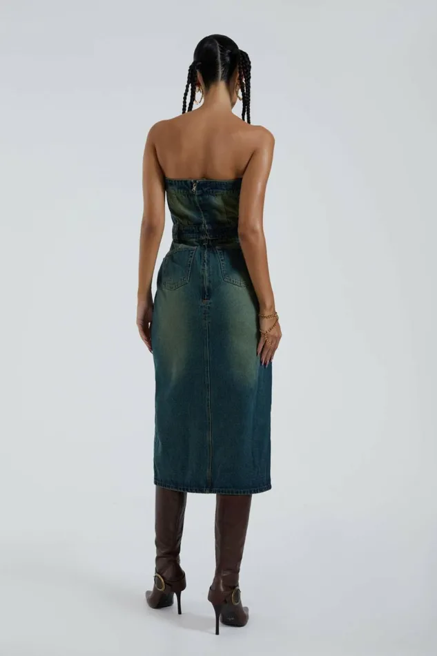 Women Liberty 2 In 1 Detachable Denim Blue Midi Dress Blue Jaded London