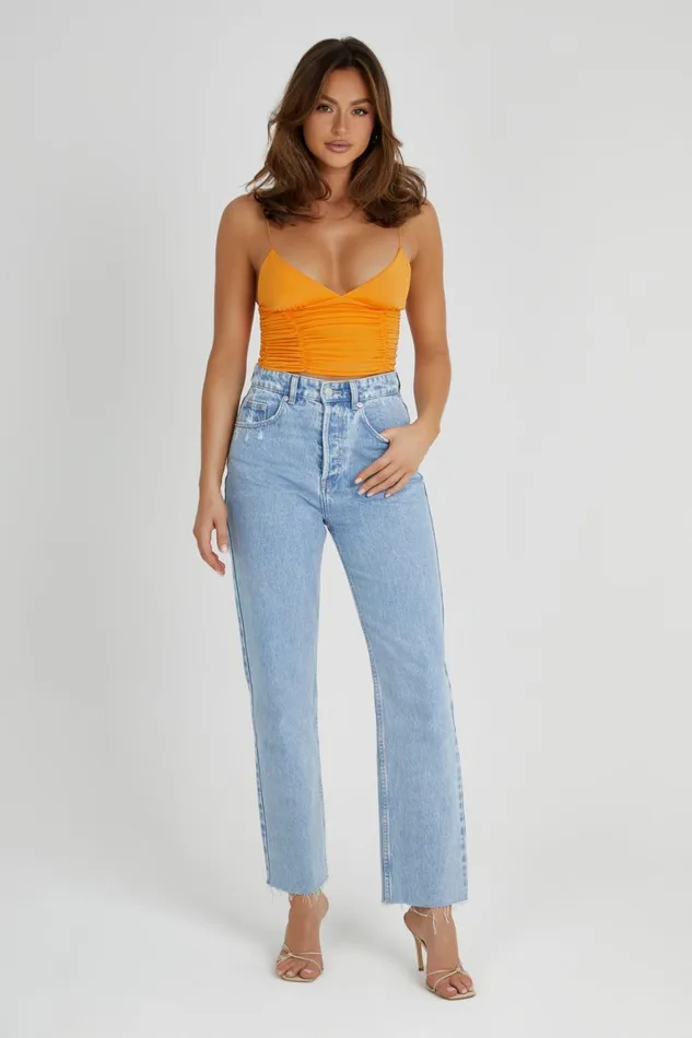 Women Lillian Jersey Gathered Top 8211 Orange Orange Meshki Sleeveless Tops