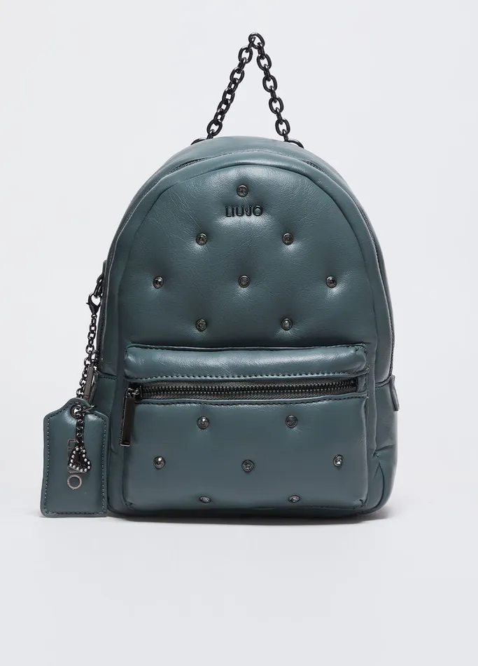 Women Liujo Backpacks Glossy Backpack With Rhinestones Dark Green