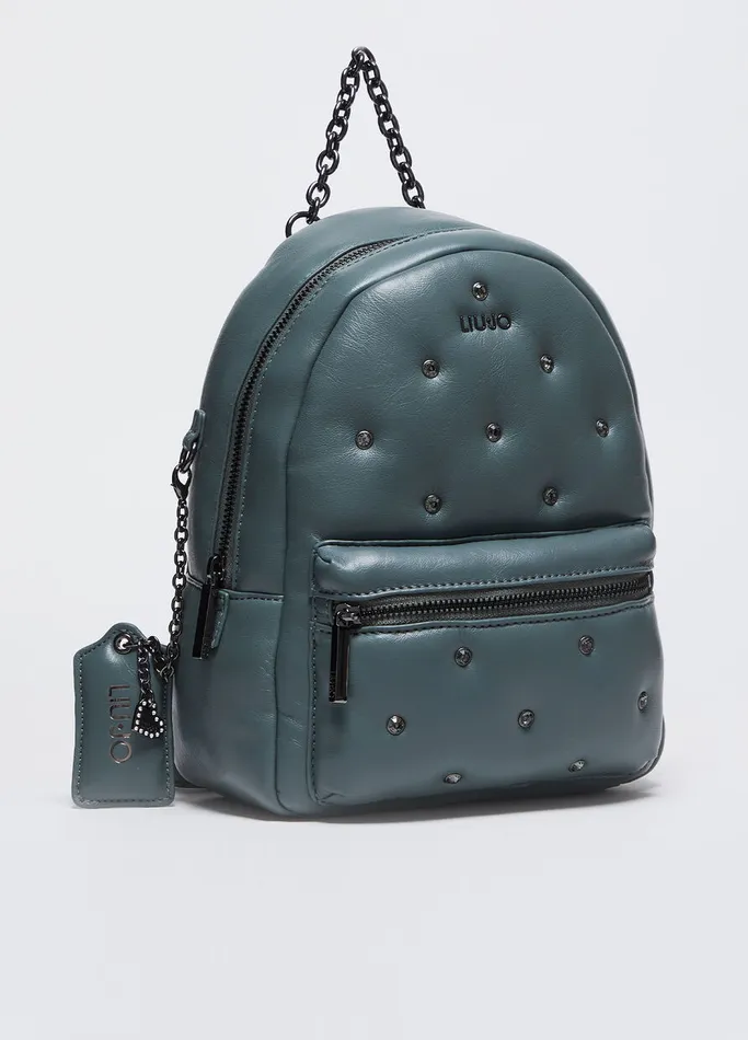 Women Liujo Backpacks Glossy Backpack With Rhinestones Dark Green