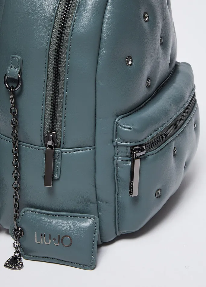 Women Liujo Backpacks Glossy Backpack With Rhinestones Dark Green