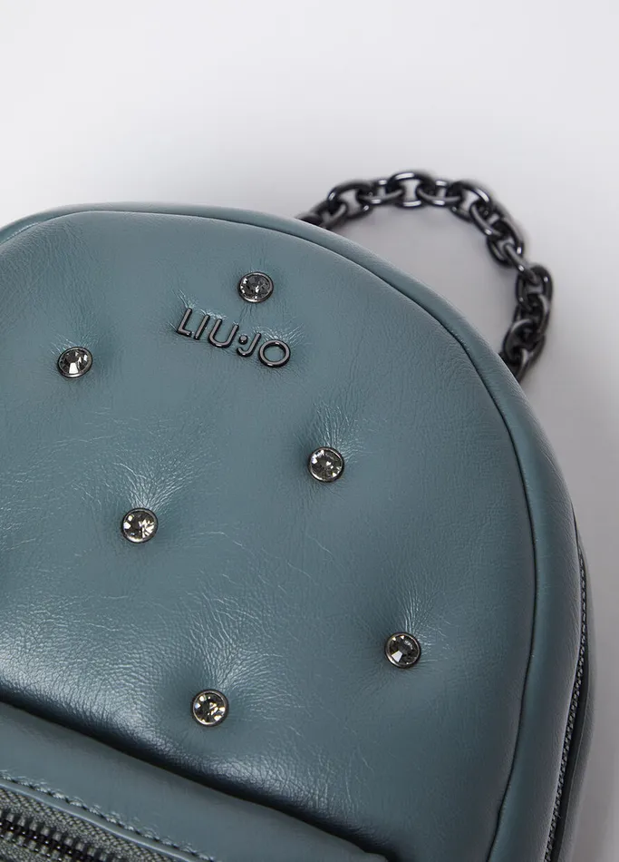 Women Liujo Backpacks Glossy Backpack With Rhinestones Dark Green