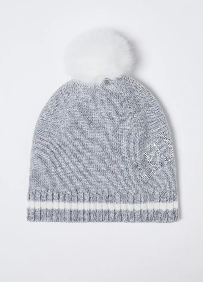 Women Liujo Beanies WoolBlend Hat With PomPoms Grey