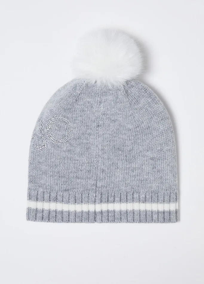 Women Liujo Beanies WoolBlend Hat With PomPoms Grey