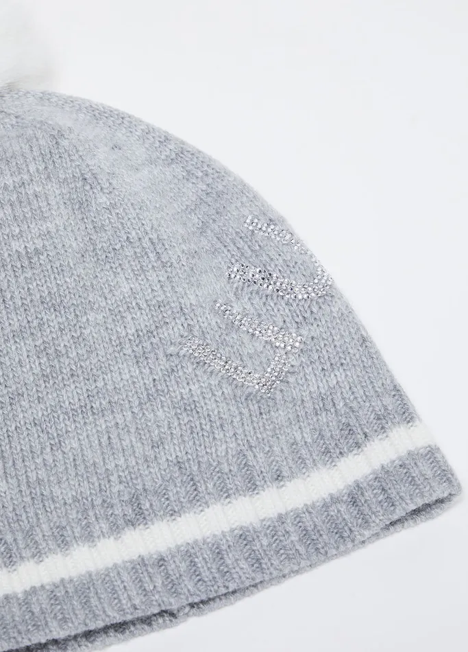 Women Liujo Beanies WoolBlend Hat With PomPoms Grey