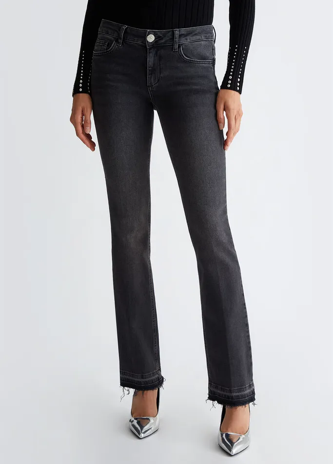 Women Liujo Bootcut Jeans Bootcut Bottom Up Jeans Black Denim