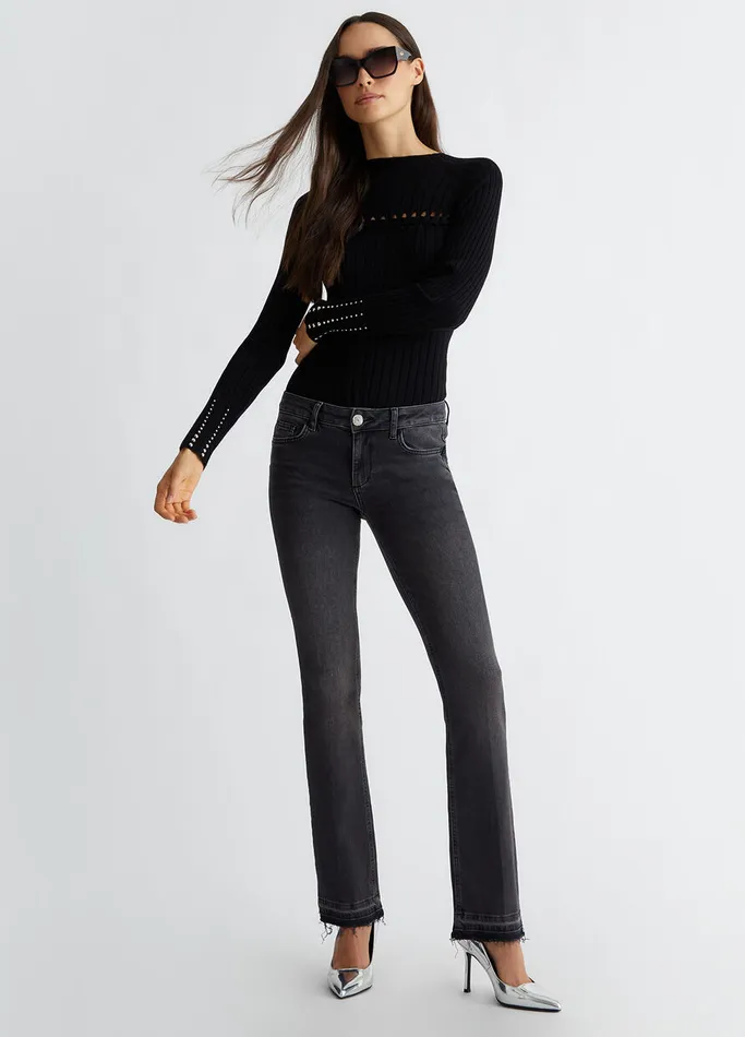 Women Liujo Bootcut Jeans Bootcut Bottom Up Jeans Black Denim