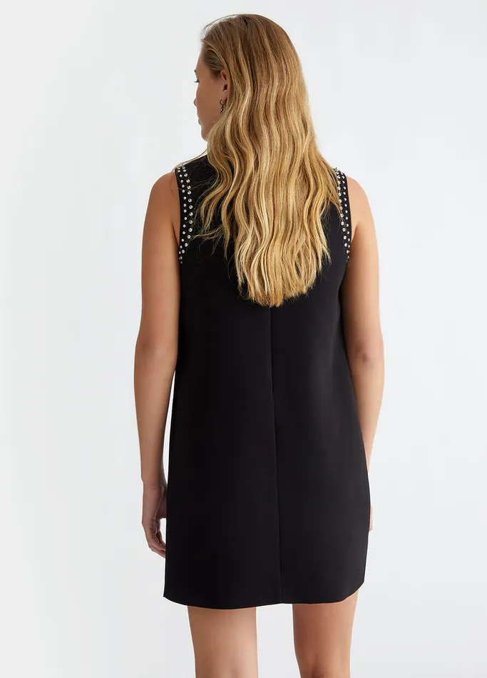 Women Liujo Dresses Crepe Cady Dress With Rhinestones Black