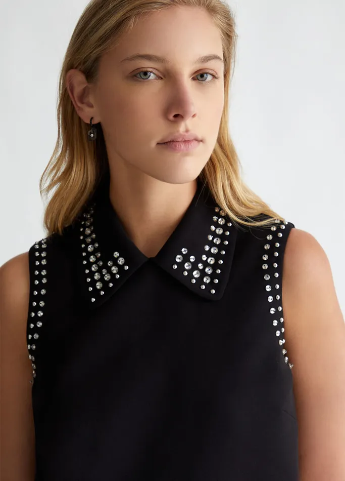 Women Liujo Dresses Crepe Cady Dress With Rhinestones Black