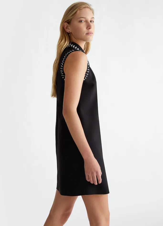 Women Liujo Dresses Crepe Cady Dress With Rhinestones Black