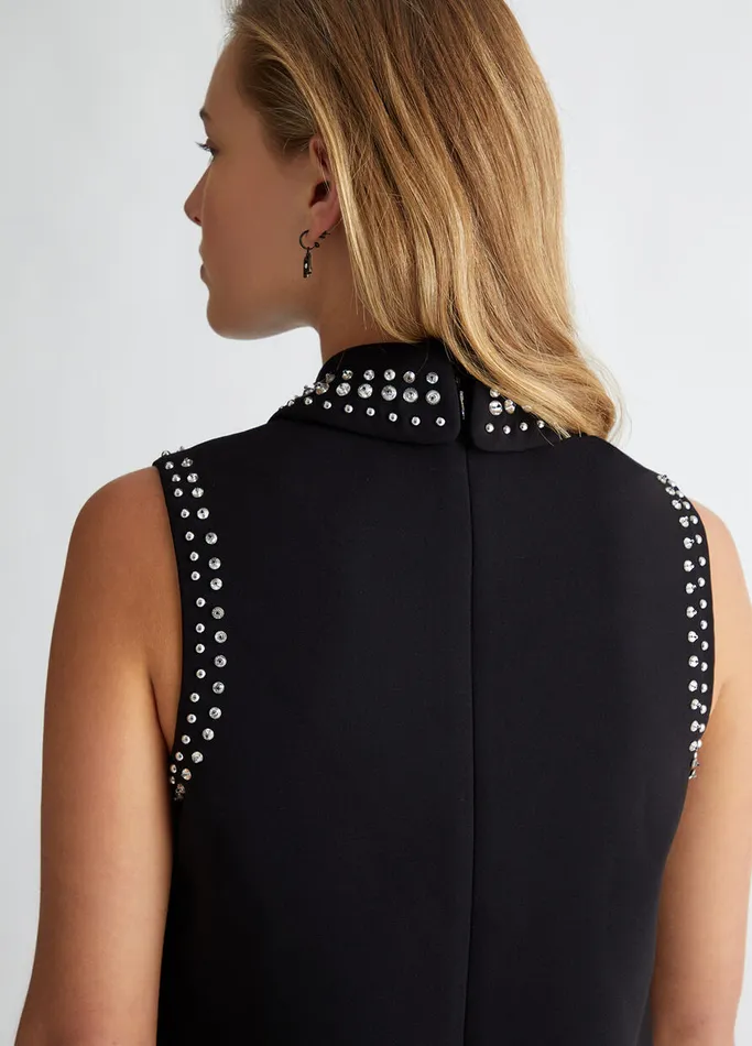 Women Liujo Dresses Crepe Cady Dress With Rhinestones Black