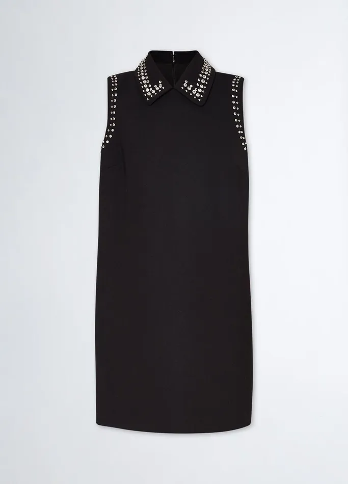 Women Liujo Dresses Crepe Cady Dress With Rhinestones Black