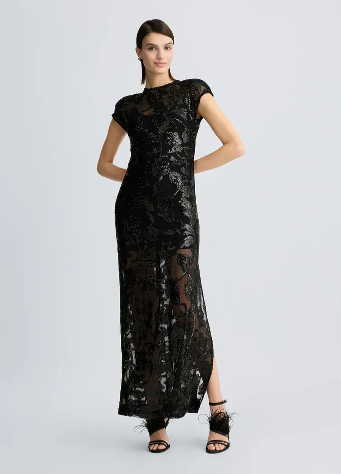 Women Liujo Dresses Long Embellished Tulle Dress Black