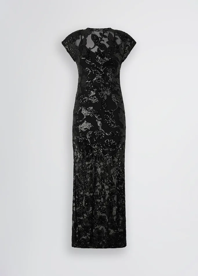 Women Liujo Dresses Long Embellished Tulle Dress Black