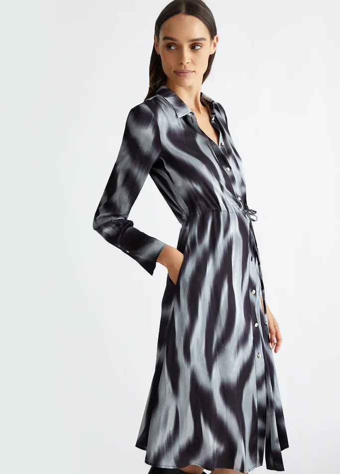 Women Liujo Dresses Printed Satin Shirt Dress Black