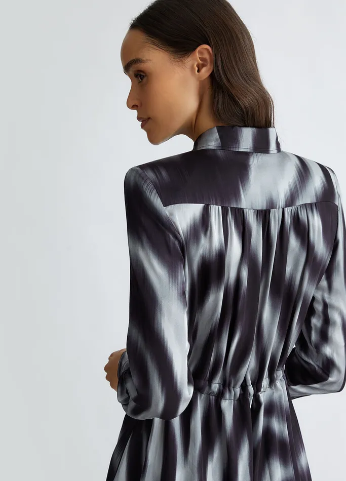 Women Liujo Dresses Printed Satin Shirt Dress Black