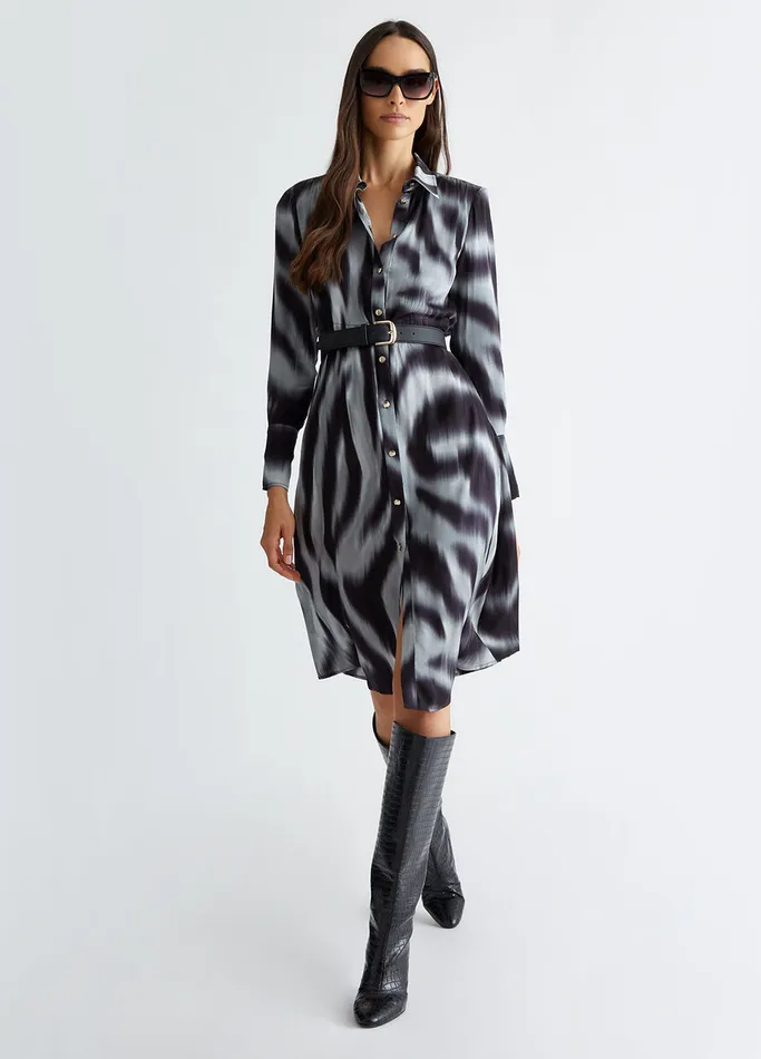 Women Liujo Dresses Printed Satin Shirt Dress Black