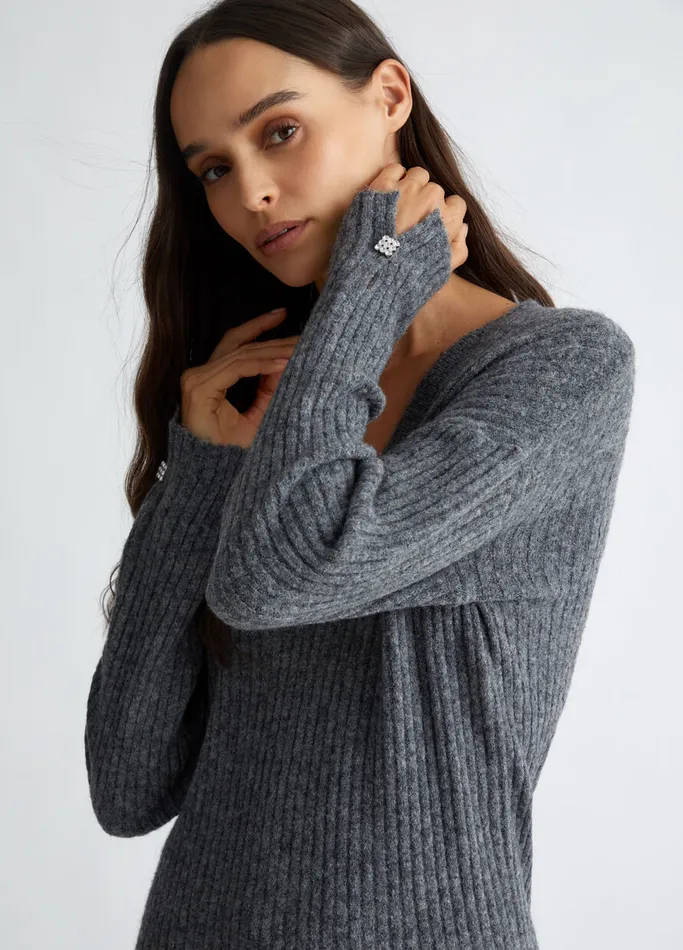 Women Liujo Dresses RibKnit Dress Dark Grey