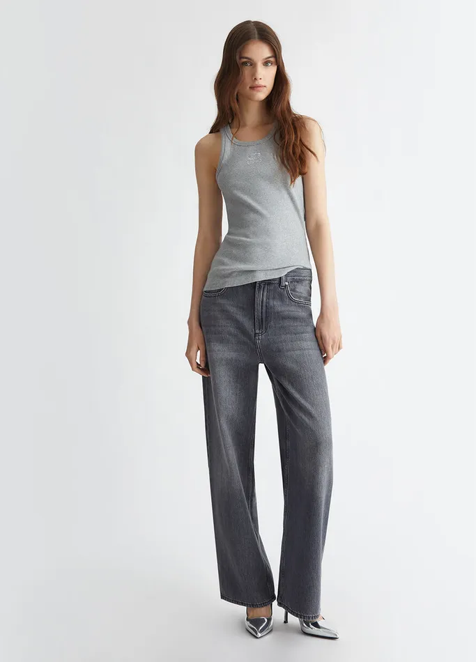 Women Liujo Flare Jeans Flared Cotton Jeans Grey Denim