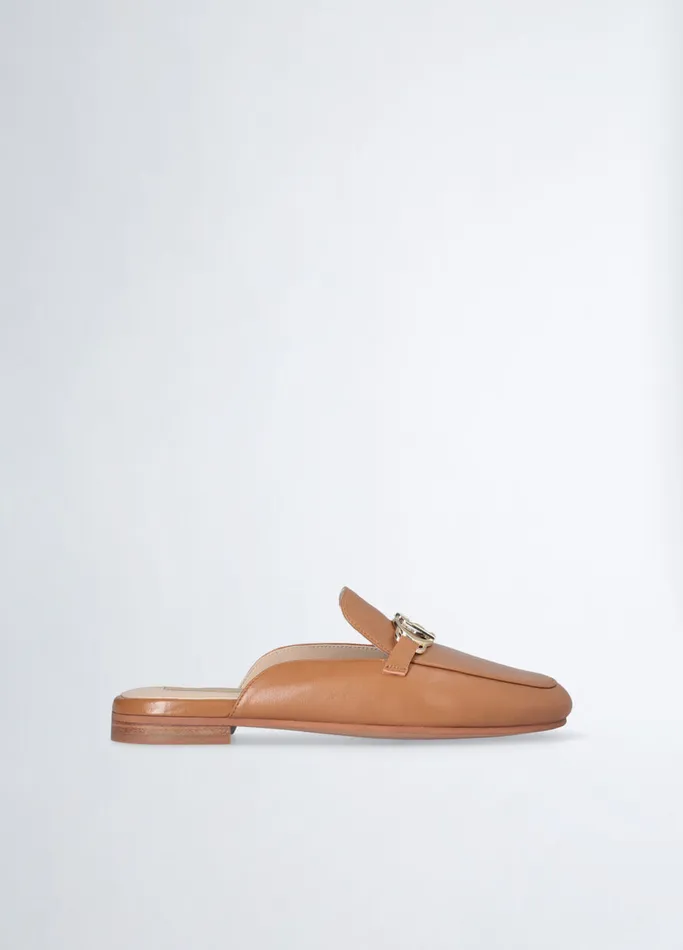 Women Liujo Flat Shoes Leather Slippers With Logo Brown