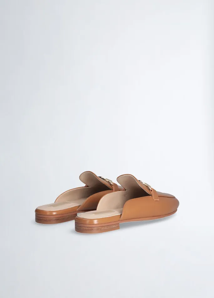 Women Liujo Flat Shoes Leather Slippers With Logo Brown