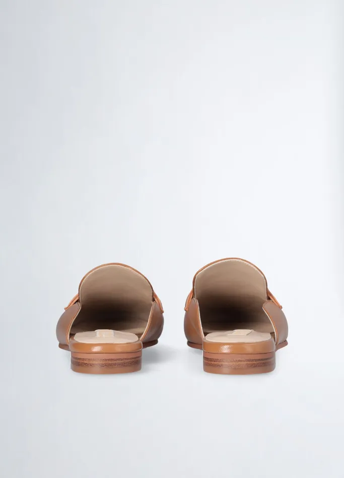 Women Liujo Flat Shoes Leather Slippers With Logo Brown