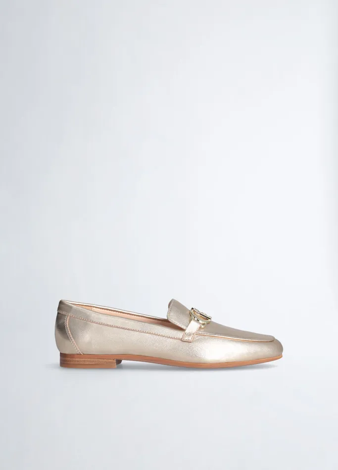 Women Liujo Flat Shoes Soft Nappa Leather Loafers Goldcolour