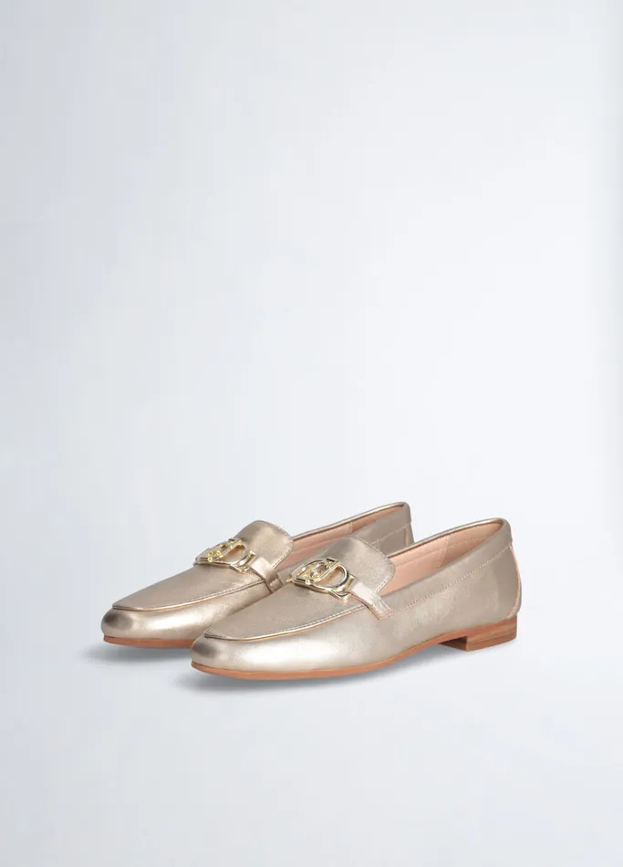 Women Liujo Flat Shoes Soft Nappa Leather Loafers Goldcolour
