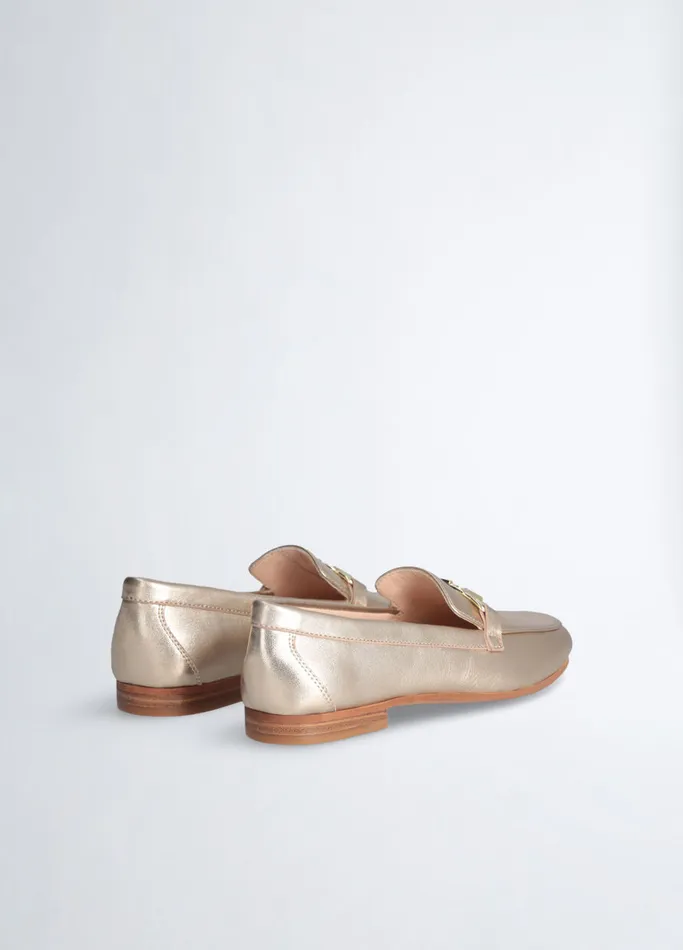 Women Liujo Flat Shoes Soft Nappa Leather Loafers Goldcolour