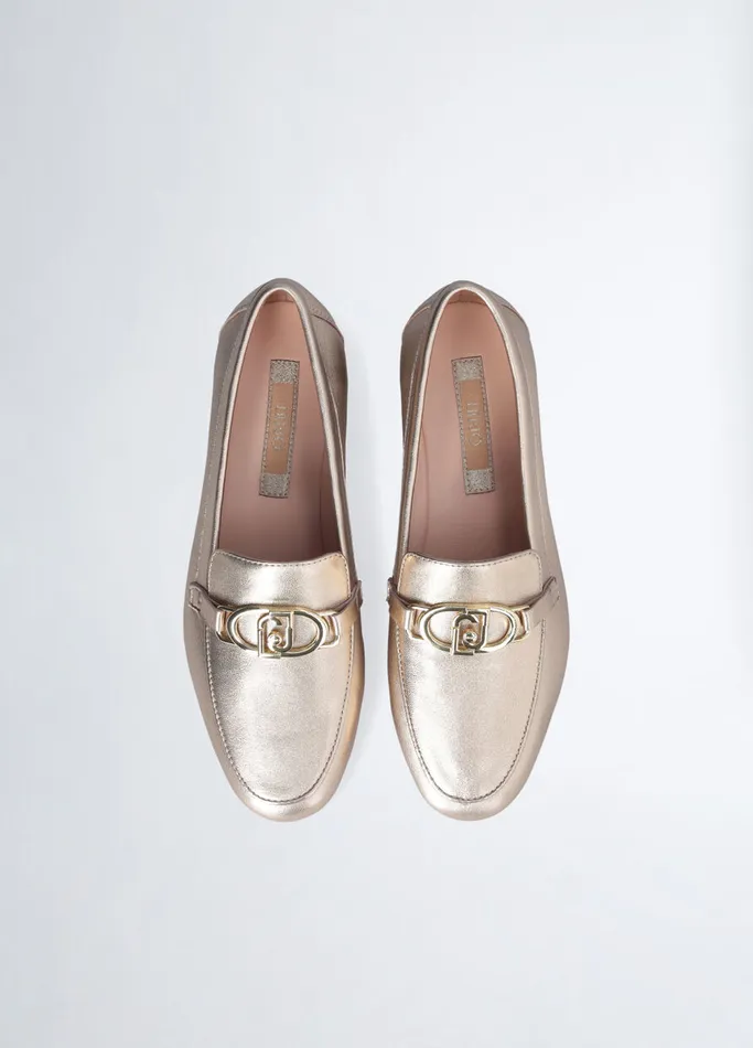 Women Liujo Flat Shoes Soft Nappa Leather Loafers Goldcolour