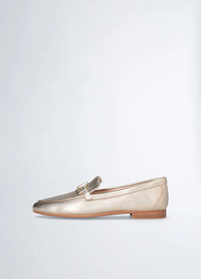 Women Liujo Flat Shoes Soft Nappa Leather Loafers Goldcolour