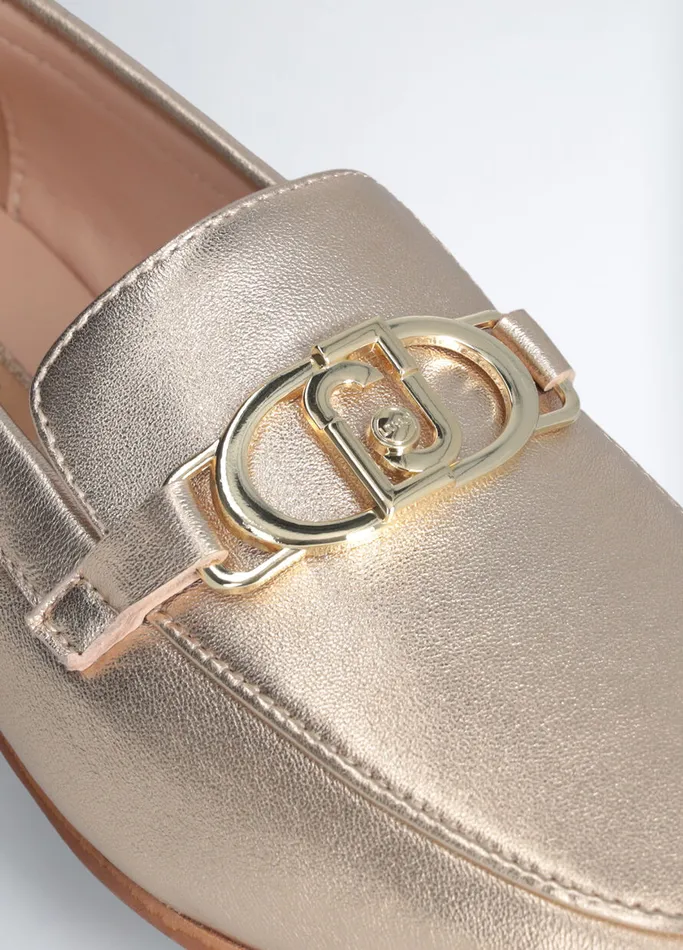 Women Liujo Flat Shoes Soft Nappa Leather Loafers Goldcolour