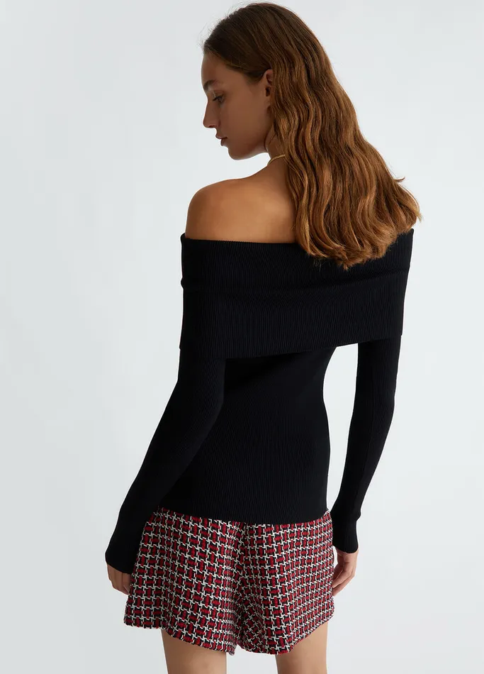 Women Liujo Jumpers and Cardigans Black OffTheShoulder Jumper