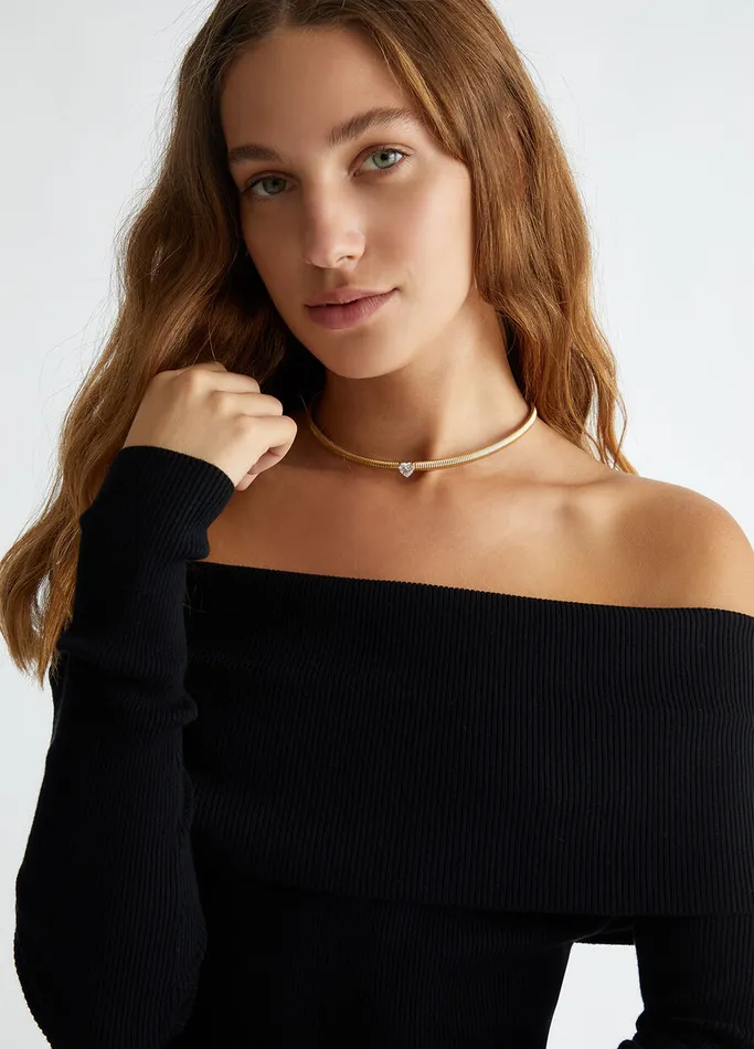 Women Liujo Jumpers and Cardigans Black OffTheShoulder Jumper