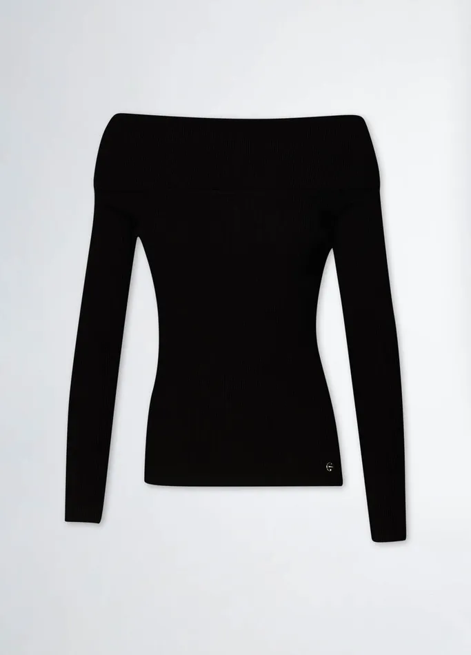 Women Liujo Jumpers and Cardigans Black OffTheShoulder Jumper