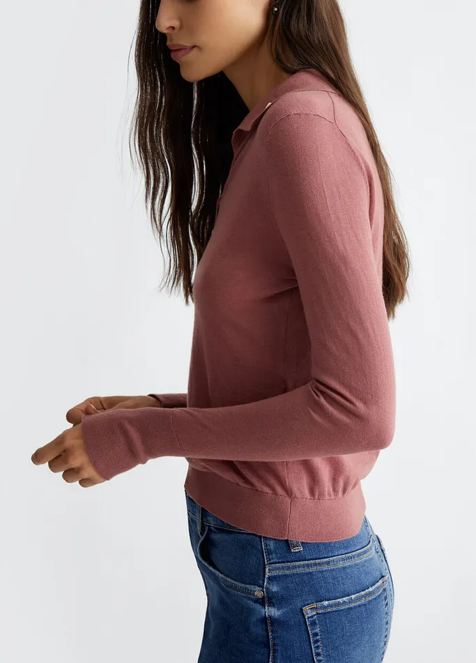 Women Liujo Jumpers and Cardigans CashmereBlend Knit PoloShirt Antique Pink