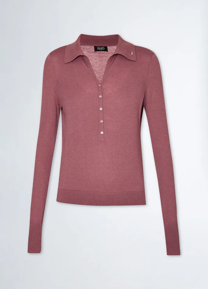 Women Liujo Jumpers and Cardigans CashmereBlend Knit PoloShirt Antique Pink