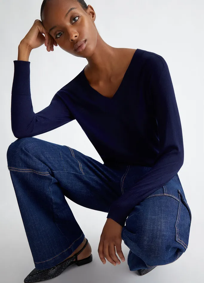 Women Liujo Jumpers and Cardigans Cotton And Cashmere Sweater Dark Blue