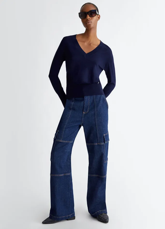 Women Liujo Jumpers and Cardigans Cotton And Cashmere Sweater Dark Blue