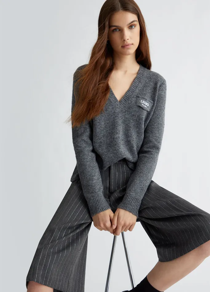 Women Liujo Jumpers and Cardigans Jumper With Logo Dark Grey